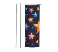 WZYWHJ Tasse en acier inoxydable de 591 ml - Tasse écologique de qualité avec couvercle hermétique et paille à effet isolant - Ensemble de deux pièces avec étoiles brillantes dans le ciel nocturne
