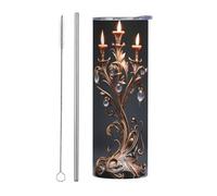 WZYWHJ Tasse en acier inoxydable de 591 ml - Tasse écologique de qualité avec couvercle hermétique et paille à effet isolant - Ensemble de deux pièces avec belle impression de chandeliers