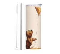WZYWHJ Tasse en acier inoxydable de 591 ml - Tasse écologique de qualité avec couvercle hermétique et paille à effet isolant - Ensemble de deux pièces avec motif ours volant un cerf-volant