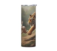 WZYWHJ Tasse en acier inoxydable de qualité avec couvercle hermétique et effet isolant sans accessoires Motif tigre chassant lapin 591 ml