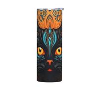 WZYWHJ Tasse en acier inoxydable de qualité avec couvercle hermétique et effet isolant sans accessoires Motif tête de chat à gros visage 591 ml