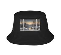 WZYWHJ The Bitter Cold Winter Printed Adult Double Layer Fisherman Hat Summer Outdoor Beach Sun Cap Suitable Black