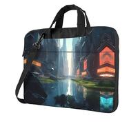 WZYWHJ The City on the Water Prints Sac pour ordinateur portable 14" avec intérieur doux, plusieurs poches, idéal pour les hommes, les voyages et les affaires, noir
