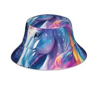 WZYWHJ The Dazzling Unicorn Printed Reversible Bucket Hat - Pour homme et femme Protection Couvre-chef pour les voyages et les activités de plein air Noir