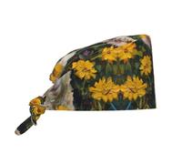 WZYWHJ The Lamb in the Yellow Flowers Chapeau de travail pour nettoyage d'images Convient pour homme et femme Sangle élastique réglable