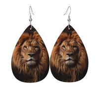 WZYWHJ The Lion's Gaze Printing Boucles d'oreilles pendantes goutte d'eau Boucles d'oreilles en cuir pour femme