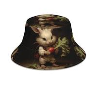 WZYWHJ The Little Rabbit Pull Chapeau de pêcheur imprimé Radis Double Face Réfléchissant Extérieur Voyage Summer Beach Sun Cap Noir