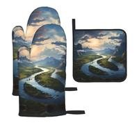 WZYWHJ The Mighty River Lot de 3 gants de cuisine longs et épais imprimés