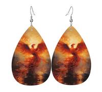 WZYWHJ The Phoenix Reborn in Fire Boucles d'oreilles en cuir pour femme avec pendentif goutte d'eau simple Cadeau de vacances tendance