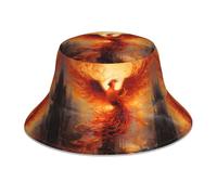 WZYWHJ The Phoenix Reborn in Fire - Chapeau de pêcheur imprimé double face réfléchissant - Pour voyage en plein air, plage, été - Noir