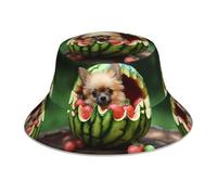 WZYWHJ The Puppy in The Watermelon Printed Fisherman Hat Double-Face Reflective Outdoor Travel Summer Beach Sun Cap Black