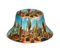 WZYWHJ The Territory of The Cactus Chapeau de pêcheur imprimé double face réfléchissant plein air voyage été plage chapeau de soleil noir