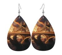WZYWHJ The Towering Bridge Impression gouttes d'eau Boucles d'oreilles pendantes en cuir, articles de mode pour femme