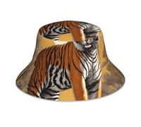 WZYWHJ Tiger Standing in The Sun Printed Reversible Bucket Hat for Men and Women Protection Headwear for Travel and Outdoor Activities Black