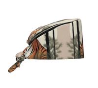 WZYWHJ Tiger Under The Pine Tree Chapeau de travail de nettoyage pour homme et femme Sangle élastique réglable Noir