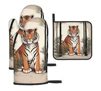 WZYWHJ Tiger Under The Pine Tree Lot de 3 gants de cuisine longs et épais Motif imprimé