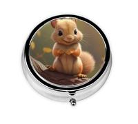 WZYWHJ Timide Petit écureuil Imprimé Circulaire Boîte à Médicaments Stockage Portable Voyage avec Compartiments Mini Pilulier Distributeur