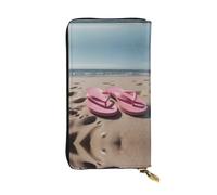 WZYWHJ Tongs élégantes roses sur la plage en cuir imprimé - Longue pochette pour femme, matériau durable, 12 emplacements pour cartes, compartiments à fermeture éclair