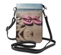 WZYWHJ Tongs roses sur la plage en cuir imprimé sac à bandoulière pour téléphone portable - Cadeau polyvalent pour femme pour la marche, le camping, le shopping et les voyages