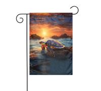 Wzywhj Tortue de mer coucher de soleil impression drapeau de jardin d'été double face décoration cour 30,5 x 45,7 cm