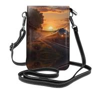 WZYWHJ Train at sunset Sac à bandoulière en cuir imprimé pour téléphone portable - Cadeau polyvalent pour femme, marche, camping, shopping et voyage