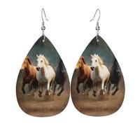 WZYWHJ Trois chevaux au galop impression gouttes d'eau boucles d'oreilles pendantes boucles d'oreilles en cuir, articles de mode pour femmes