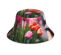 WZYWHJ Tulipes in The Rain - Chapeau bob réversible imprimé - pour homme et femme - Protection pour voyage et activités de plein air - Noir