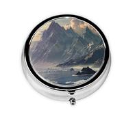 WZYWHJ Vast Mountains and Seas Boîte à médicaments circulaire imprimée avec compartiments, mini distributeur de pilules