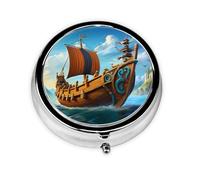 WZYWHJ Vikings Boîte à médicaments circulaire avec compartiments Motif bateau