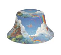 WZYWHJ Village Under The Rainbow - Chapeau bob réversible imprimé - Pour homme et femme - Protection pour les voyages et les activités de plein air