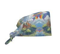 WZYWHJ Village Under The Rainbow Chapeau de travail pour nettoyage d'images Convient pour homme et femme Sangle élastique réglable