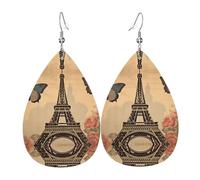 WZYWHJ Vintage Paris Tour Eiffel Papillon Photo Boucles d'oreilles en cuir Boucles d'oreilles simples Goutte d'eau Pendentif Mode Vacances Cadeau