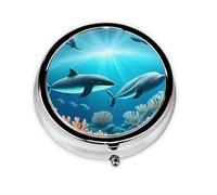 WZYWHJ Whales Under The Sea Boîte à médicaments circulaire de voyage, portable avec compartiments, mini distributeur de pilules