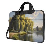 WZYWHJ Willow trees by the lake Printing Sac d'ordinateur portable ultra-fin portable à épaule unique accessoires informatiques doux antichoc pour ordinateurs portables, Noir , 14 inch