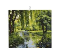 WZYWHJ Willow trees by the pond Tapis de séchage imprimé pour cuisine : fabriqué en éponge absorbant l'eau, avec cordon de suspension 45,7 x 40,6 cm