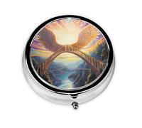 WZYWHJ Wings on the Rainbow Bridge Boîte à médicaments circulaire imprimée avec compartiments, mini distributeur de pilules