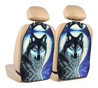 WZYWHJ Wolf Under Moon Lot de 2 coussins de rangement anti-coups de pied pour siège de voiture multifonction après installation