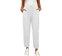 WZYYDS Pantalon Lin Femme éTé Chic Pantalon Large Femme Fluide LéGer Respirant Ample Taille Elastique Cordon De Serrage Pas Cher A La Mode D'ÉTé Pants Blanc M