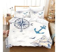 Wzzfcai Ancre Bateau Motif Parure de Lit, 1 Housse De Couette+2 Taie d'oreiller 65x65 cm, 100% Microfibre 2 Personnes Enfants Adultes Housse de Couette (Noir et Blanc E,200x200cm+65x65cm*2)