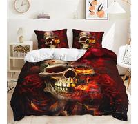 Wzzfcai Parure de Lit Tête de Mort Housse de Couette 2 Personnes Motif Horreur Gothique avec Fermeture éclair Ensemble de Literie en Microfibre avec 2 Taies d'oreiller (Motif D,200x200cm+65x65cm*2)