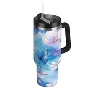 Wzzzsun Contes De Fées Insecte Papillon Isotherme Bouteille d'eau avec Paille, Gourde Sport en Acier Inoxydable Gourdes sans BPA pour Enfant Garçon Fille École Bureau