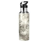 Wzzzsun Dessin Animé Koala Ours Arbre Isotherme Bouteille d'eau avec Paille, Gourde Sport en Acier Inoxydable 600ML Gourdes sans BPA pour Enfant Garçon Fille École Bureau