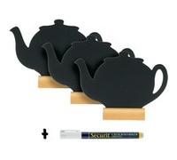 x 3 Silhouettes ardoise de table ''théière'' Socle en bois Feutre craie inclus Securit G
