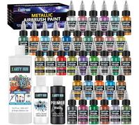 X ARTY HUB Kit de 36 Peintures Métallisées pour Aérographe, Apprêt Noir et Diluant 120 ml et Nettoyant 500 ml, Peinture Acrylique Prête à Vaporiser, Set Aérographe à l'Eau pour Artistes & Débutants