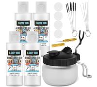 X ARTY HUB Kit Nettoyage Aérographe, 4 * 120 ML Nettoyant Aérographe et 1 Pot de Nettoyage avec Support, Nettoyants Puissants pour Peintures Aqueuses et Acryliques, Nettoyage Airbrush & Autres Outils