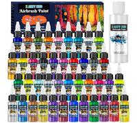 X ARTY HUB Peinture Aérographe - 42 Couleurs avec 120 ml Diluants, Peinture pour Aérographe Acryliques Irisées, Néon et Métalliques Prêtes à l'Emploi, Set de Peinture Aérographe à Base d'Eau