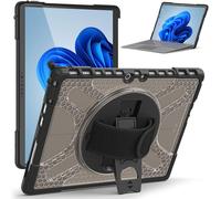 X-Case Coque pour Microsoft Surface Pro 8 13" [compatible avec clavier Signature] Coque résistante aux chocs avec dragonne rotative à 360° et support Noir/fumé