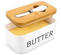 X-Chef Beurrier avec couvercle, beurrier en céramique avec couteau à beurre, grand récipient de rangement pour comptoir de réfrigérateur, peut contenir 2 bâtonnets de beurre standard, 500 ml, blanc