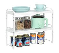 X-cosrack 2 Porte-Épices Empilable Rangement, Organisateur Étagère Cuisine Extensible De 32 À 52 Cm,Métal Rangement Placard Réglable en Hauteur pour Meuble Cuisine et Plan de Travail, 30lbs