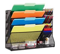 X-cosrack Porte document mural à 5 niveaux,Porte-revue mural de bureau en maille métallique durable,Présentoirs muraux avec plateau plat inférieur,dossiers organisateur pour Bureau Maison École,Noir